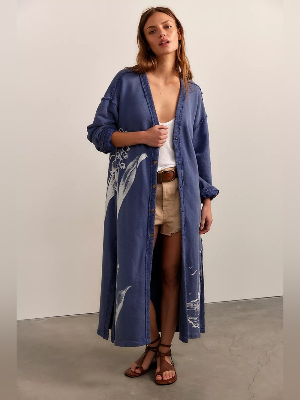 NWT FREE PEOPLE Dutch Maxi Cardi | Navy Combo MSRP $198 Size M - Picture 4 of 5